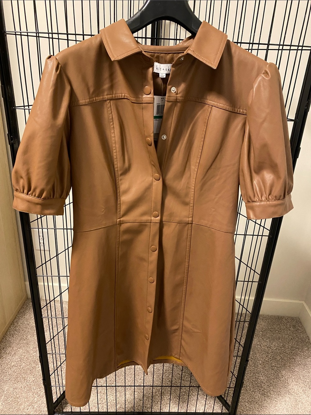 Kit + Sky Tan Faux Leather Button-Front Mini Dress